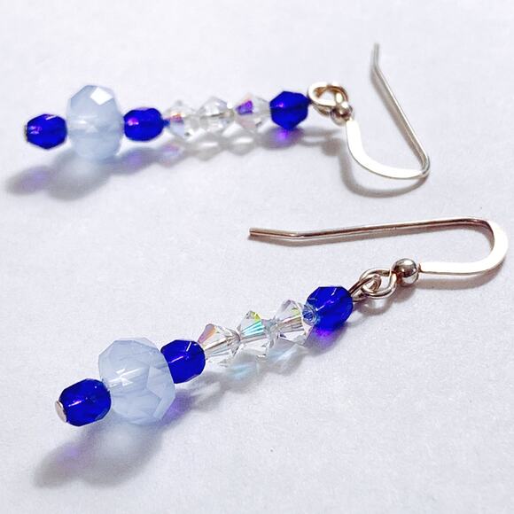 Vintage Artisan Sterling Silver Swarovski Blue Crystal Dangle Earrings Handmade - Picture 5 of 10